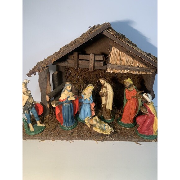 RARE Italy Vintage Nativity SET Hand Painted  Italian Lot of 7 + STABLE - Picture 1 of 16